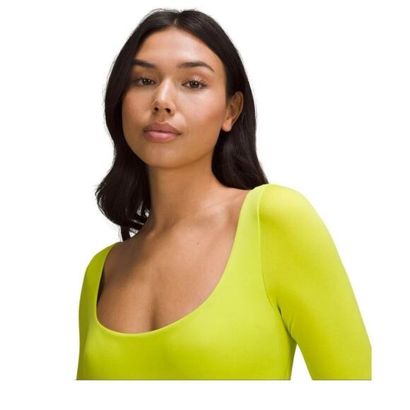 Wundermost Ultra-Soft Nulu Square-Neck Long-Sleeve Bodysuit | Lichen Lime - XS - Picture 4 of 13